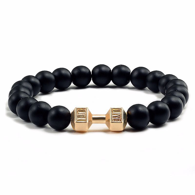 Pulsera de mancuerna grande de piedra volcánica de piedra negro.